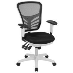 Flash Furniture Nicholas Black Mesh/White Frame Contemporary Adjustable Height Swivel Mesh Executive Chair