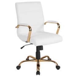 Flash Furniture Whitney White Leathersoft/Gold Frame Contemporary Adjustable Height Swivel Faux Leather Executive Chair