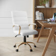 Flash Furniture Whitney White Leathersoft/Gold Frame Contemporary Adjustable Height Swivel Faux Leather Executive Chair
