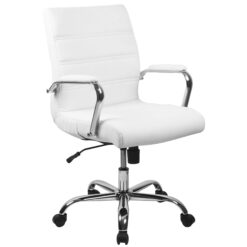 Flash Furniture Whitney White Leathersoft/Chrome Frame Contemporary Adjustable Height Swivel Faux Leather Executive Chair