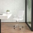 Flash Furniture Whitney White Leathersoft/Chrome Frame Contemporary Adjustable Height Swivel Faux Leather Executive Chair