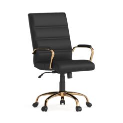 Flash Furniture Whitney Black Leathersoft/Gold Frame Contemporary Adjustable Height Swivel Faux Leather Executive Chair