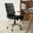 Flash Furniture Whitney Black Leathersoft/Gold Frame Contemporary Adjustable Height Swivel Faux Leather Executive Chair
