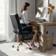 Flash Furniture Whitney Black Leathersoft/Gold Frame Contemporary Adjustable Height Swivel Faux Leather Executive Chair