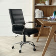 Flash Furniture Whitney Black Leathersoft/Chrome Frame Contemporary Adjustable Height Swivel Faux Leather Executive Chair