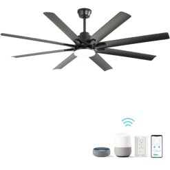 Fun Orange Large Ceiling Fan 66-in Color-Changing Integrated LED Outdoor Downrod or Flush Mount Smart Black with Black Blades Ceiling Fan With Light 8 -Blade )