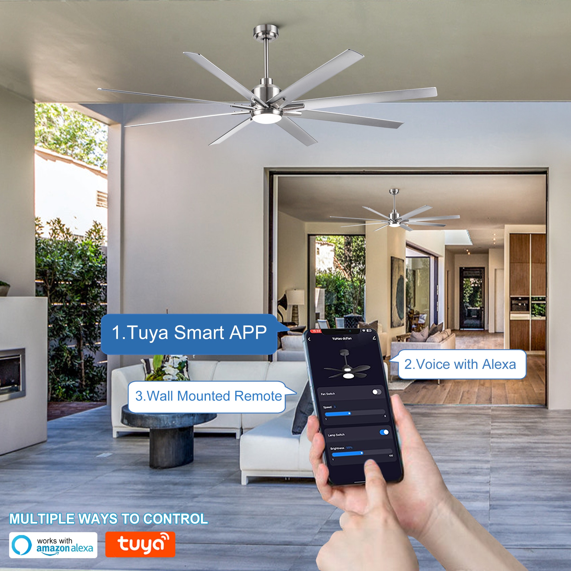 BABOOM Smart Integrated LED Ceiling Fan 72-in Integrated LED Smart Silver with ABS Blades Ceiling Fan With Light - Remote Included ( 8 -Blade ) BABOOM Smart Integrated LED Ceiling Fan 72-in Integrated LED Smart Silver with ABS Blades Ceiling Fan With Light - Remote Included ( 8 -Blade )