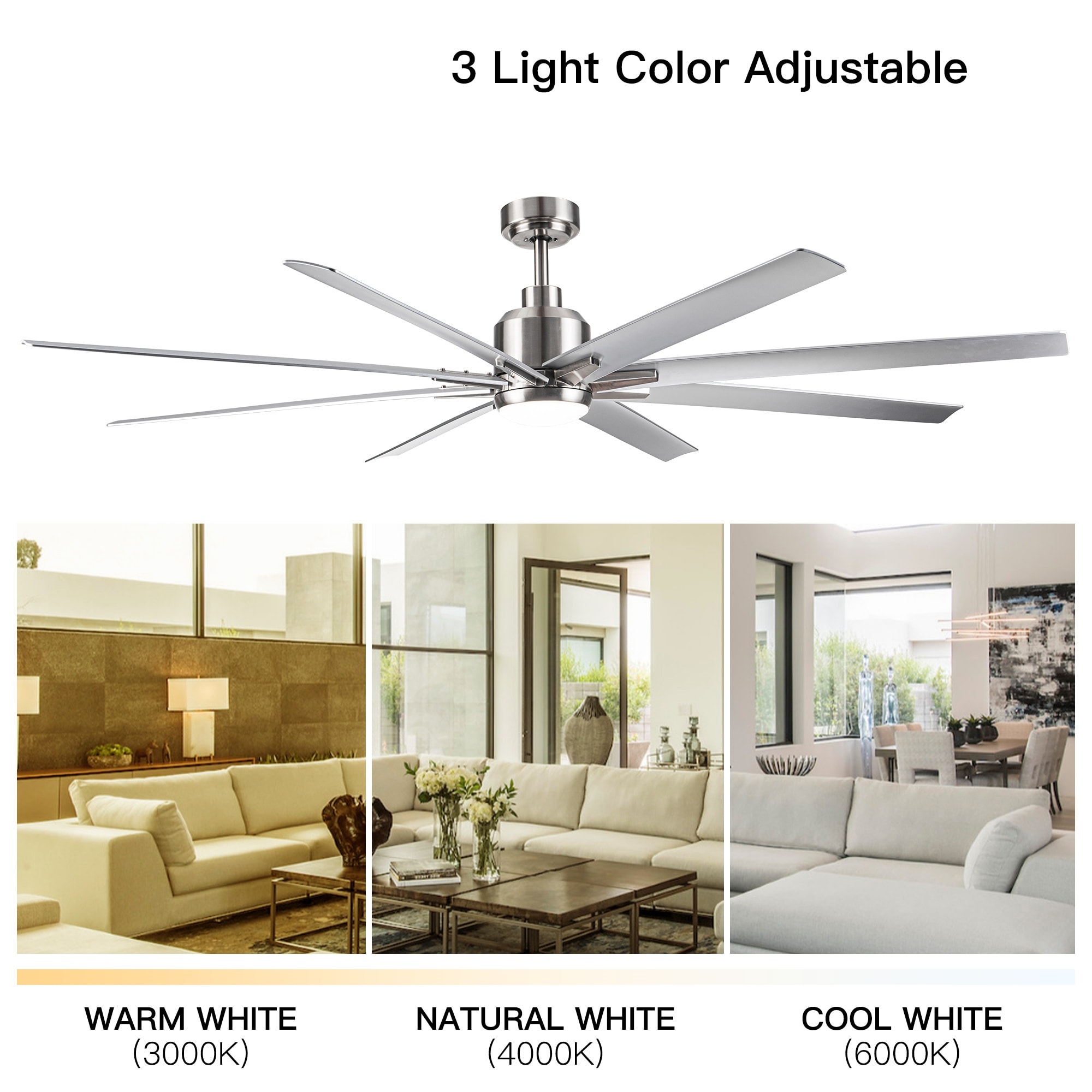 BABOOM Smart Integrated LED Ceiling Fan 72-in Integrated LED Smart Silver with ABS Blades Ceiling Fan With Light - Remote Included ( 8 -Blade ) BABOOM Smart Integrated LED Ceiling Fan 72-in Integrated LED Smart Silver with ABS Blades Ceiling Fan With Light - Remote Included ( 8 -Blade )