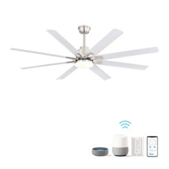 Fun Orange Large Ceiling Fan 66-in Color-Changing Integrated LED Outdoor Downrod or Flush Mount Smart Nickel with White Blades Ceiling Fan With Light 8 -Blade )