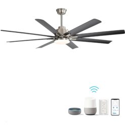 Fun Orange Large Ceiling Fan 66-in Color-Changing Integrated LED Outdoor Downrod or Flush Mount Smart Nickel with Gray Blades Ceiling Fan With Light 8 -Blade )