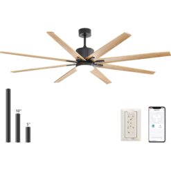 Fun Orange Large Ceiling Fan 76-in Color-Changing Integrated LED Outdoor Downrod or Flush Mount Smart Black with Brown Blades Ceiling Fan With Light 8 -Blade )