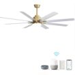 Fun Orange Large Ceiling Fan 66-in Color-Changing Integrated LED Outdoor Downrod or Flush Mount Smart Gold with White Blades Ceiling Fan With Light 8 -Blade )