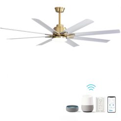Fun Orange Large Ceiling Fan 66-in Color-Changing Integrated LED Outdoor Downrod or Flush Mount Smart Gold with White Blades Ceiling Fan With Light 8 -Blade )