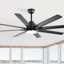 Bayfeve Smart Ceiling Fan 52-in Color-Changing Integrated LED Outdoor Smart Black with Matte Black Blades Ceiling Fan With Light - Remote Included ( 8 -Blade )