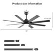 Bayfeve Smart Ceiling Fan 52-in Color-Changing Integrated LED Outdoor Smart Black with Matte Black Blades Ceiling Fan With Light - Remote Included ( 8 -Blade )