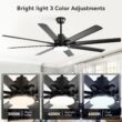 Bayfeve Smart Ceiling Fan 52-in Color-Changing Integrated LED Outdoor Smart Black with Matte Black Blades Ceiling Fan With Light - Remote Included ( 8 -Blade )