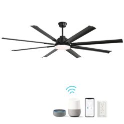 BABOOM Smart Remote Control Ceiling Fan 72-in Color-Changing Integrated LED Smart Black with Aluminum Blades Fandelier Ceiling Fan With Light - Remote Included ( 8 -Blade )
