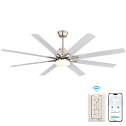 Bayfeve Smart Ceiling Fan 52-in Color-Changing Integrated LED Outdoor Smart Brushed Nickel with Matte White Blades Ceiling Fan With Light - Remote Included ( 8 -Blade )