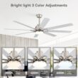 Bayfeve Smart Ceiling Fan 52-in Color-Changing Integrated LED Outdoor Smart Brushed Nickel with Matte White Blades Ceiling Fan With Light - Remote Included ( 8 -Blade )