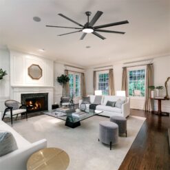 BABOOM Modern Large Design Ceiling Fan 84-in Color-Changing Integrated LED Smart Black with Aluminum Blades Fandelier Ceiling Fan With Light - Remote Included ( 8 -Blade )