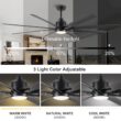 BABOOM Indoor Smart Ceiling Fan 72-in Integrated LED Smart Black with ABS Blades Ceiling Fan With Light - Remote Included ( 8 -Blade )
