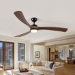 BABOOM Smart Control Solid Wood Ceiling Fan with Light 72-in Integrated LED Smart Antique brown with Solid Wood Blades Fandelier Ceiling Fan With Light - Remote Included ( 3 -Blade )