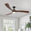 BABOOM Smart Control Solid Wood Ceiling Fan with Light 72-in Integrated LED Smart Antique brown with Solid Wood Blades Fandelier Ceiling Fan With Light - Remote Included ( 3 -Blade )