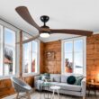 BABOOM Smart Control Solid Wood Ceiling Fan with Light 72-in Integrated LED Smart Antique brown with Solid Wood Blades Fandelier Ceiling Fan With Light - Remote Included ( 3 -Blade )