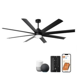 Parrot Uncle Smart Fan 72-in Color-Changing Integrated LED Smart Matte Black with Matte Blades Ceiling Fan With Light - Remote Included ( 8 -Blade )