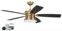 Craftmade Dominick 52-in Smart Satin Brass with Flat Black Blades Ceiling Fan With Light - Remote Included ( 5 -Blade )