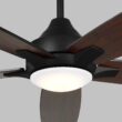Generation Lighting Lowden 60-in Integrated LED Smart Midnight Black with Midnight Black/American Walnut Blades Propeller Ceiling Fan With Light - Remote Included ( 5 -Blade )