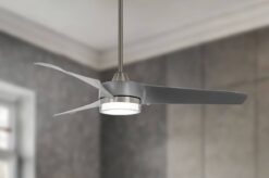Minka Aire Veer 56-in Integrated LED Smart Brushed Nickel with Silver Blades Ceiling Fan With Light - Remote Included ( 3 -Blade )