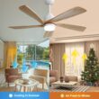 SINOFURN 52-in Color-Changing Integrated LED Outdoor Smart White with Finished Blades Ceiling Fan With Light 5 -Blade )
