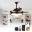 Parrot Uncle 52-in Integrated LED Smart Black with Matte Blades Chandelier Ceiling Fan With Light - Remote Included ( 3 -Blade )