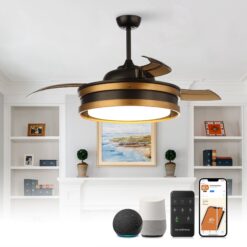 Parrot Uncle 52-in Integrated LED Smart Black with Matte Blades Chandelier Ceiling Fan With Light - Remote Included ( 3 -Blade )