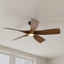 Progress Lighting Vernal 60-in Integrated LED Outdoor Smart Bronze with Koa Woodgrain Blades Propeller Ceiling Fan With Light 5 -Blade )