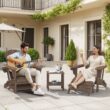 SERWALL 5PC Adjustable Folding Adirondack Chair and Ottoman and Double Side Table, HDPE Adirondack Chairs Set for Outdoor, Brown