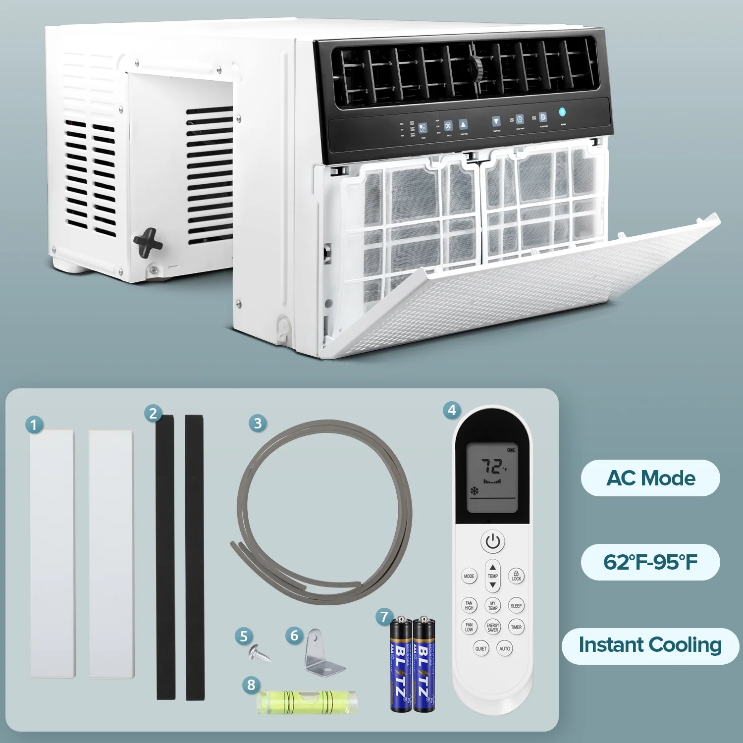 KISSAIR Window Air Conditioner, 10 000 BTU Ashrae Cools 450 Sq.ft., Window AC Unit 6 Modes 24H Timer KISSAIR Window Air Conditioner, 10 000 BTU Ashrae Cools 450 Sq.ft., Window AC Unit 6 Modes 24H Timer - Image 6
