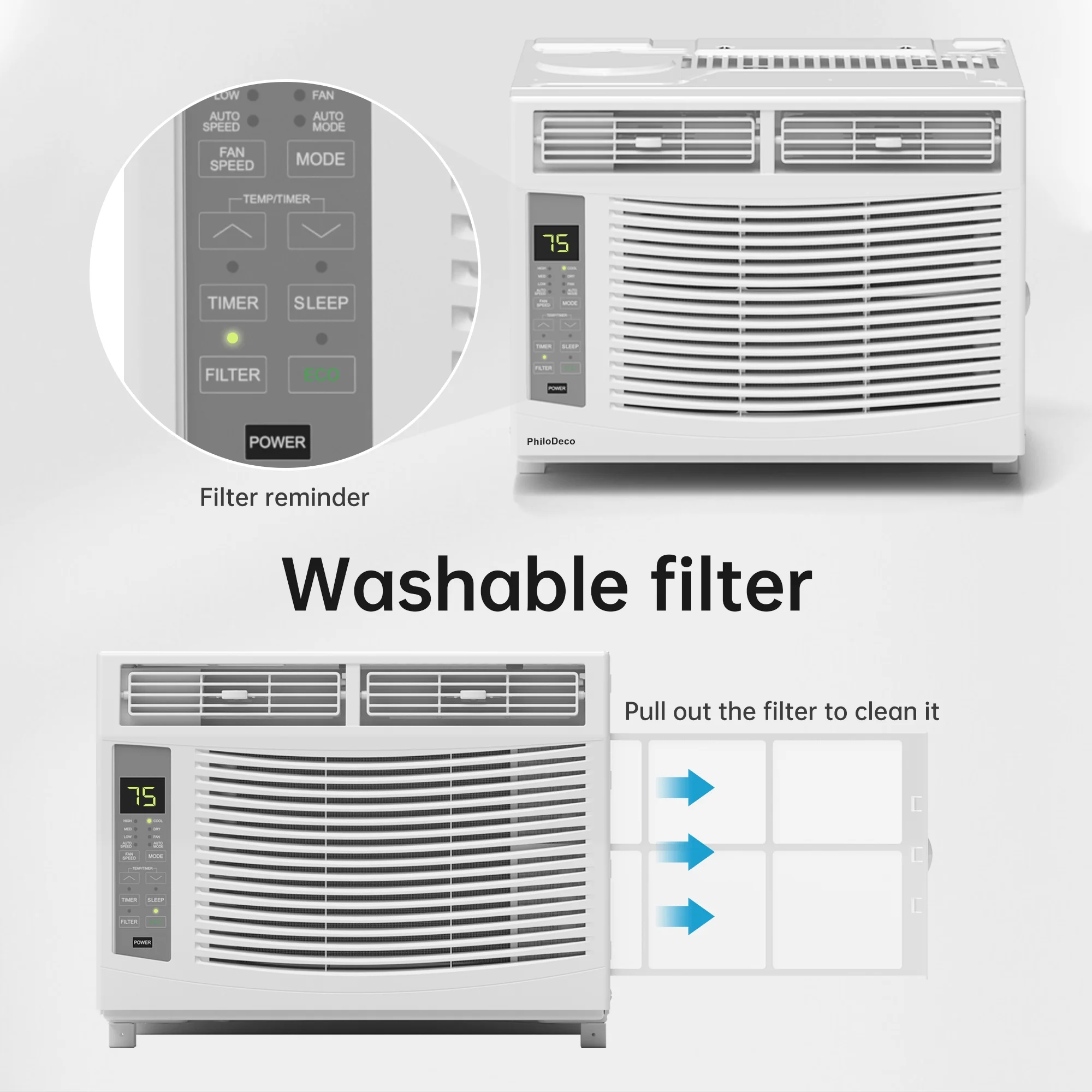PhiloDeco 6000 BTU Window Air Conditioner Cool to 250 sq ft Intelligent, LED, Remote Control PhiloDeco 6000 BTU Window Air Conditioner Cool to 250 sq ft Intelligent, LED, Remote Control - Image 7