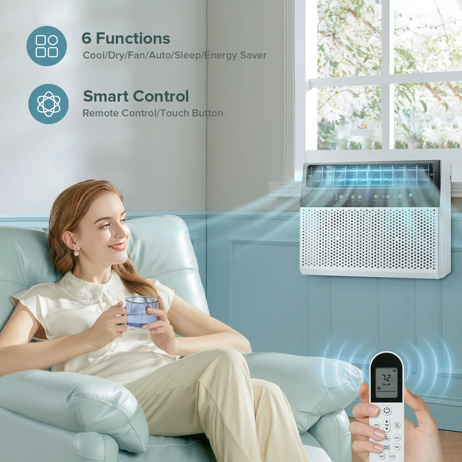 KISSAIR Window Air Conditioner, 10 000 BTU Ashrae Cools 450 Sq.ft., Window AC Unit 6 Modes 24H Timer KISSAIR Window Air Conditioner, 10 000 BTU Ashrae Cools 450 Sq.ft., Window AC Unit 6 Modes 24H Timer - Image 7