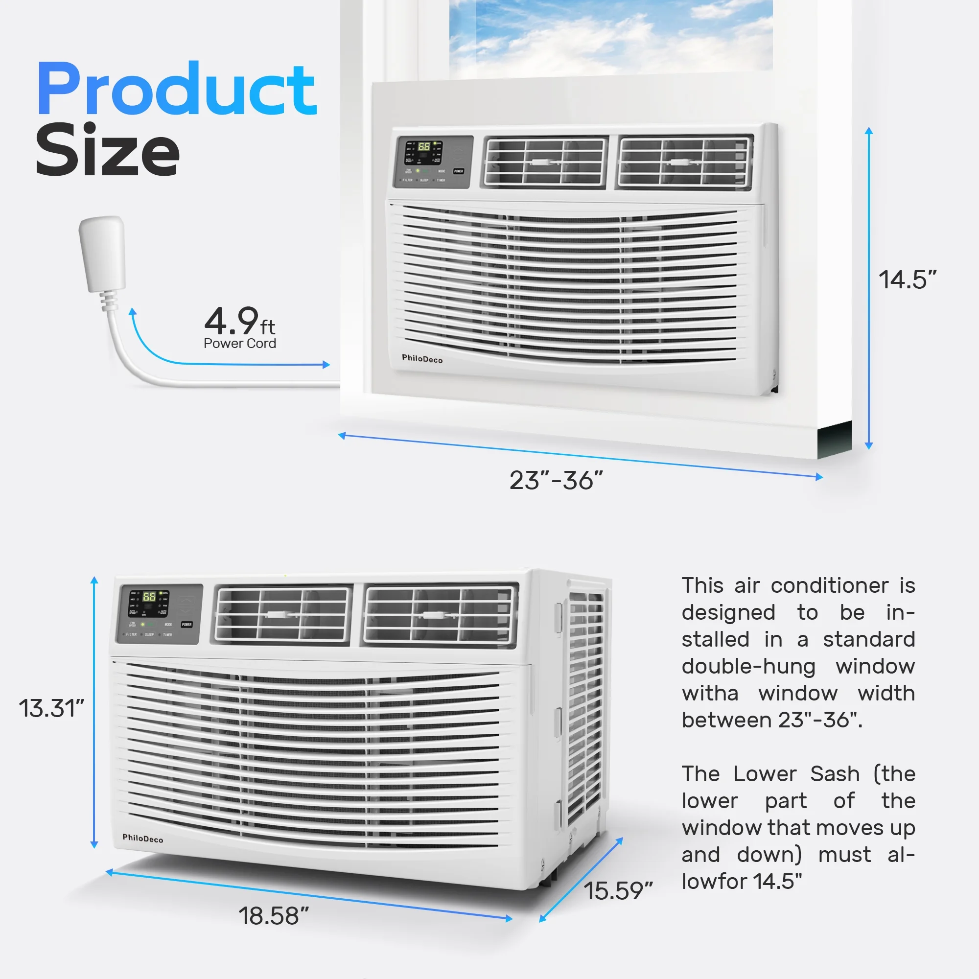 PhiloDeco 8000 BTU Window Air Conditioner 350 Sq. ft. Intelligent, LED Display Screen, with Remote Control PhiloDeco 8000 BTU Window Air Conditioner 350 Sq. ft. Intelligent, LED Display Screen, with Remote Control - Image 8
