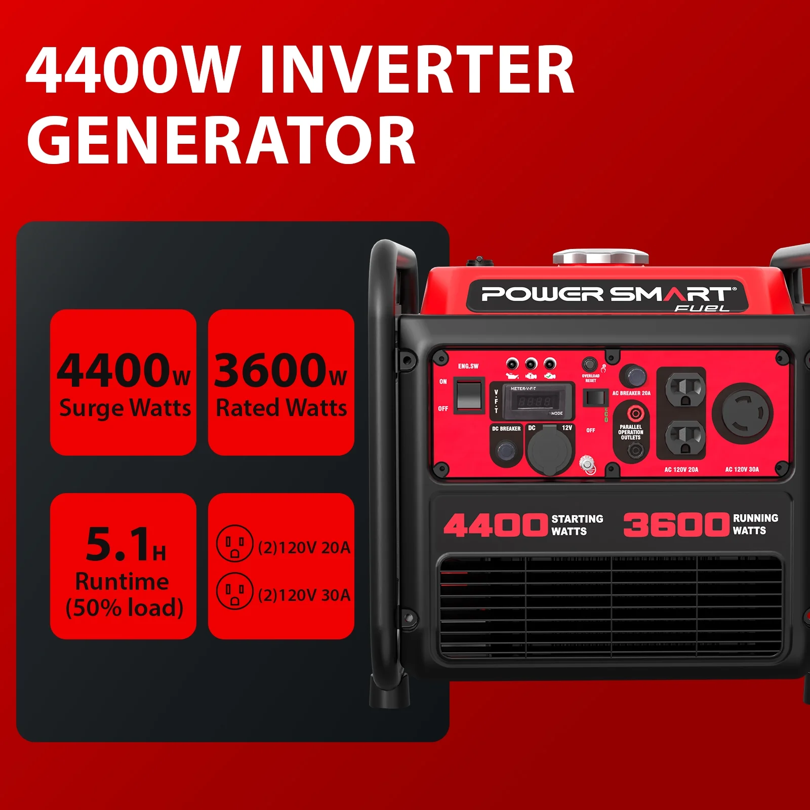 PowerSmart 4400-Watt Gas Powered Inverter Generator for Outdoor and Home Use, EPA Compliant PowerSmart 4400-Watt Gas Powered Inverter Generator for Outdoor and Home Use, EPA Compliant - Image 10