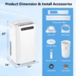 Fosawd 14000 BTU Portable Air Conditioner Cools up to 700 Sq. ft, 3-in-1 AC, Dehumidifier, Fan
