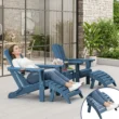 SERWALL 5PC Adjustable Folding Adirondack Chair and Ottoman and Double Side Table, HDPE Adirondack Chairs Set for Outdoor, Blue