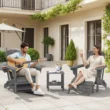 SERWALL 5PC Adjustable Folding Adirondack Chair and Ottoman and Double Side Table, HDPE Adirondack Chairs Set for Outdoor, Gray