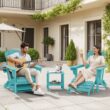 SERWALL 5PC Adjustable Folding Adirondack Chair and Ottoman and Double Side Table, HDPE Adirondack Chairs Set for Outdoor, Aruba