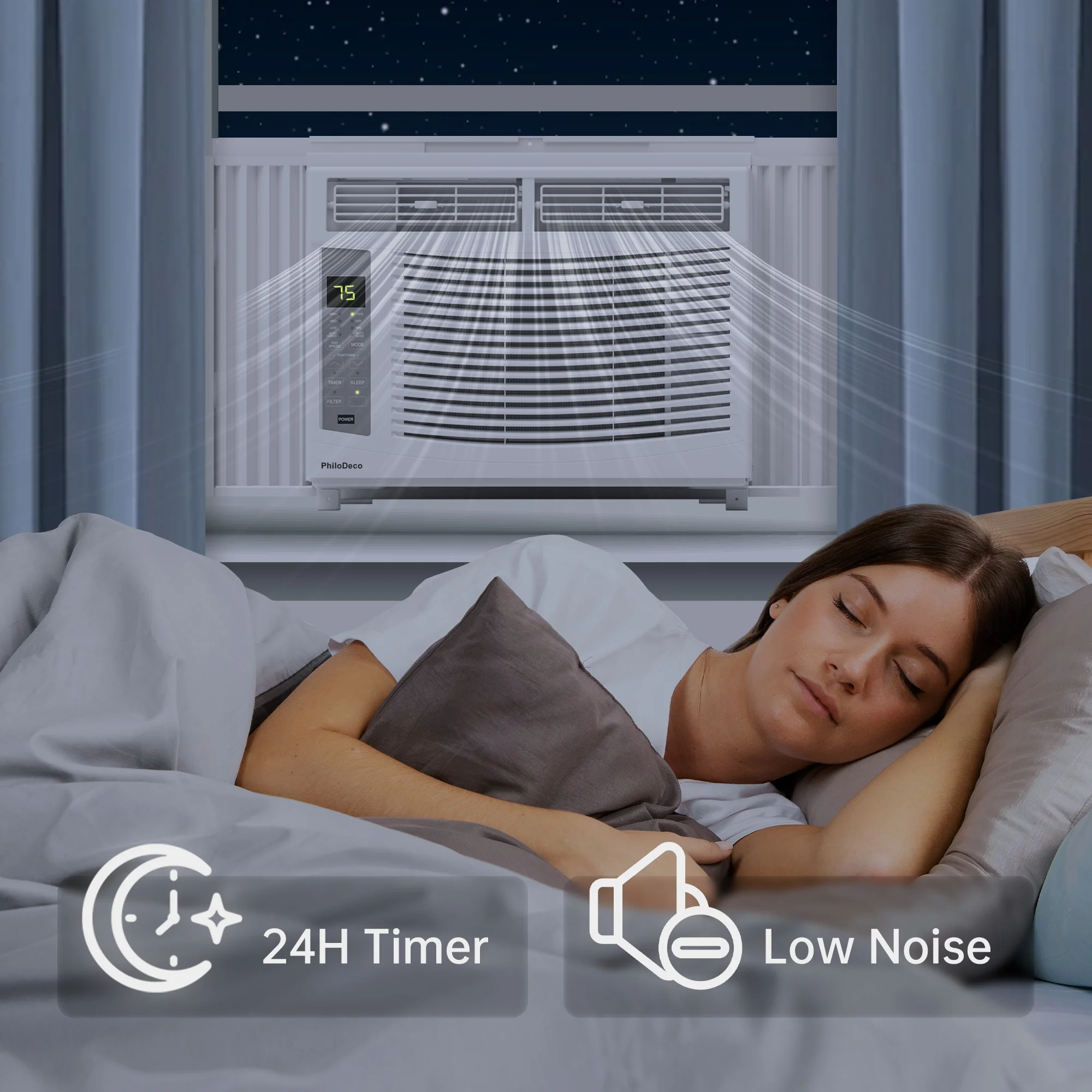 PhiloDeco 6000 BTU Window Air Conditioner Cool to 250 sq ft Intelligent, LED, Remote Control PhiloDeco 6000 BTU Window Air Conditioner Cool to 250 sq ft Intelligent, LED, Remote Control - Image 6