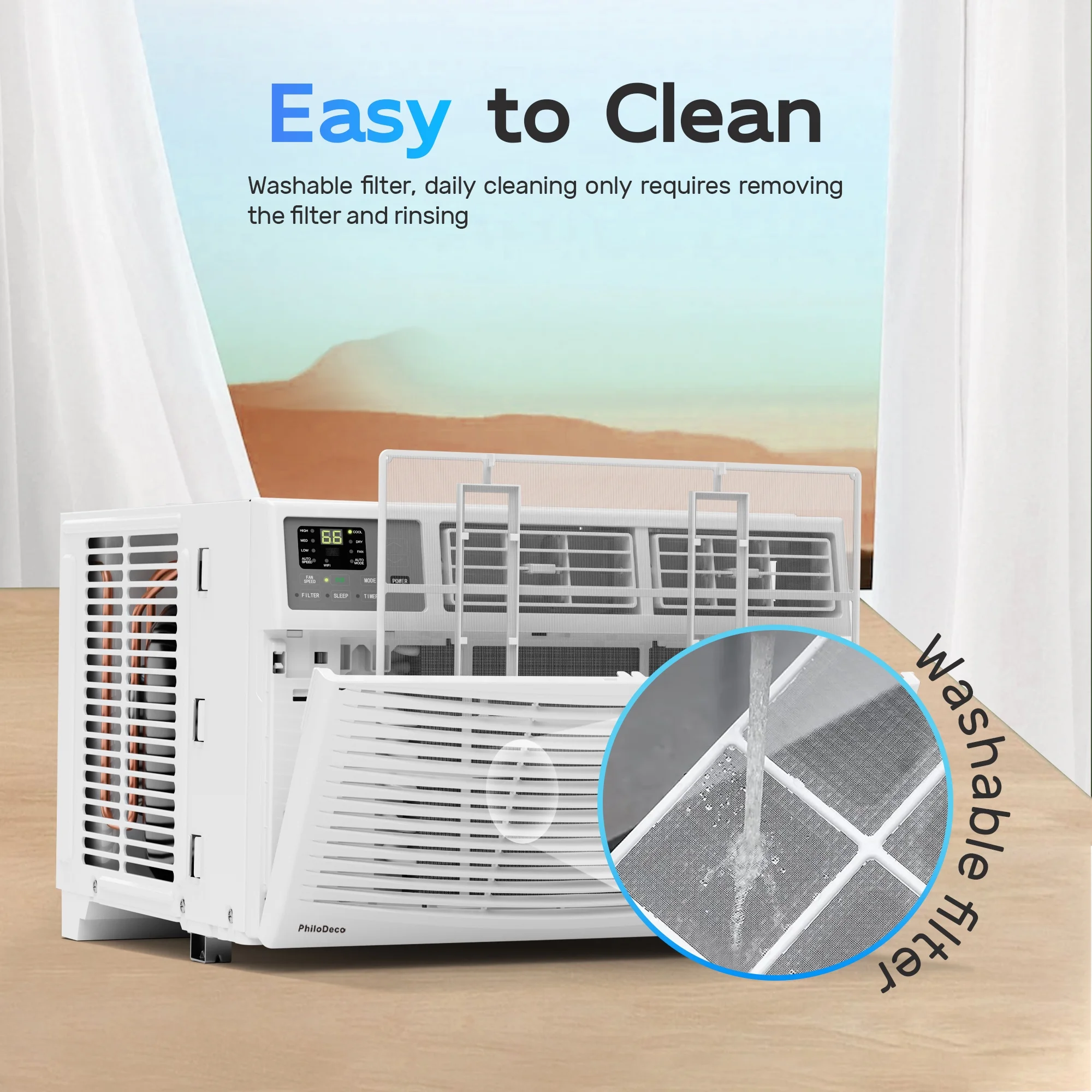 PhiloDeco 8000 BTU Window Air Conditioner 350 Sq. ft. Intelligent, LED Display Screen, with Remote Control PhiloDeco 8000 BTU Window Air Conditioner 350 Sq. ft. Intelligent, LED Display Screen, with Remote Control - Image 2