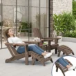 SERWALL 5PC Adjustable Folding Adirondack Chair and Ottoman and Double Side Table, HDPE Adirondack Chairs Set for Outdoor, Brown