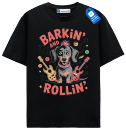 Barkin’ and Rollin’ T Shirt, Rock Dog Lover Tee